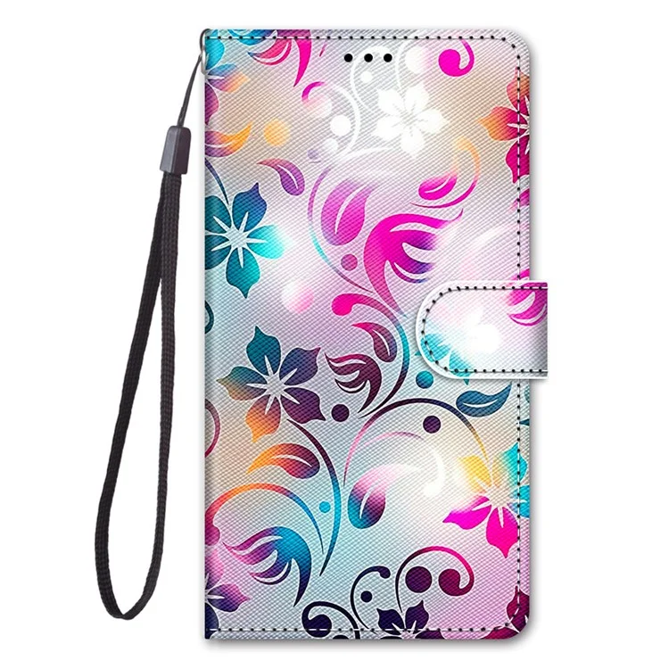 Wallet Phone Case for Samsung Galaxy S23 Ultra Protective Stand Case Pattern Printing PU Leather Folio Flip Cover with Strap - B07 Gradient Colorful Flower