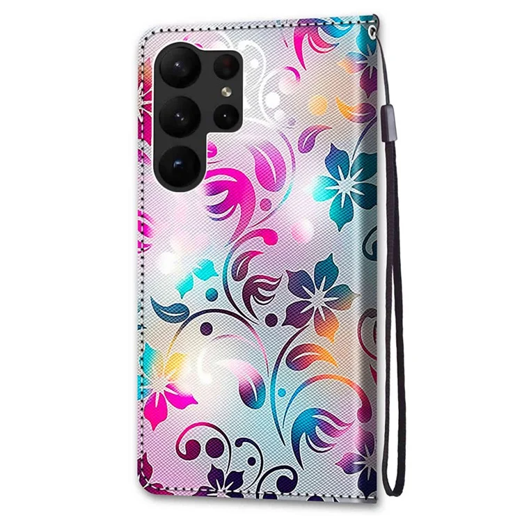 Wallet Phone Case for Samsung Galaxy S23 Ultra Protective Stand Case Pattern Printing PU Leather Folio Flip Cover with Strap - B07 Gradient Colorful Flower