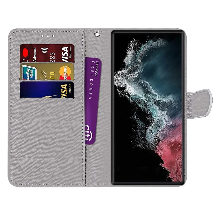 Étui de Téléphone de Portefeuille Pour Samsung Galaxy S23 Ultra Protective Stand Case Motif Imprimer PU Leather Folio Flip Couvercle Avec Sangle - B11 Black White Lion Head