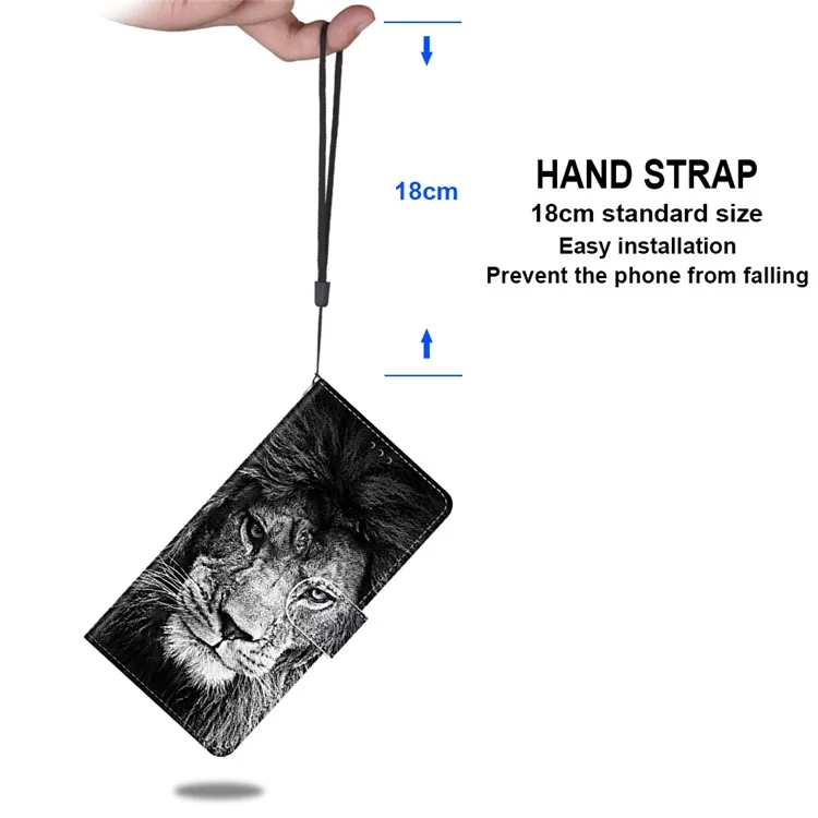 Wallet Phone Case for Samsung Galaxy S23 Ultra Protective Stand Case Pattern Printing PU Leather Folio Flip Cover with Strap - B11 Black White Lion Head