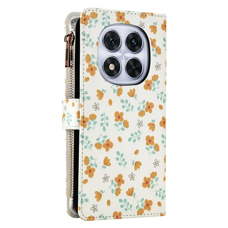 For Xiaomi Redmi Note 14 Pro 4G Leather Case with Wrist Strap   /   Shoulder Strap Rhombic Floral Pattern Zipper Wallet Phone Cover - A3