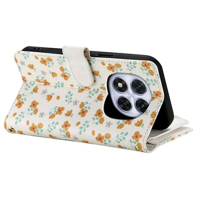 For Xiaomi Redmi Note 14 Pro 4G Leather Case with Wrist Strap   /   Shoulder Strap Rhombic Floral Pattern Zipper Wallet Phone Cover - A3