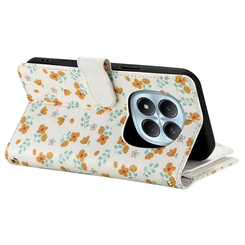 For Xiaomi Redmi Note 15 Pro 4G (Global) Leather Case with Wrist Strap   /   Shoulder Strap Rhombic Floral Pattern Zipper Wallet Phone Cover - A3