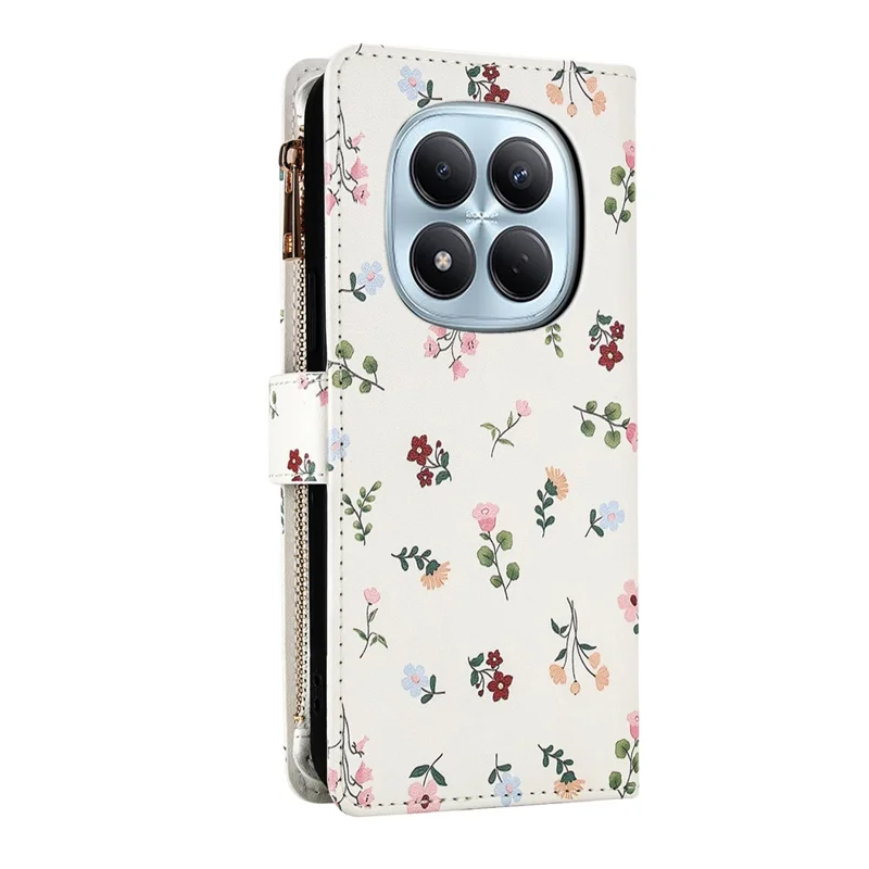Leather Case For Xiaomi Redmi Note 15 Pro+ 5G (Global)  /  Poco M8 Pro 5G Rhombic Floral Pattern Zipper Wallet Phone Cover with Wrist Strap   /   Shoulder Strap - A3