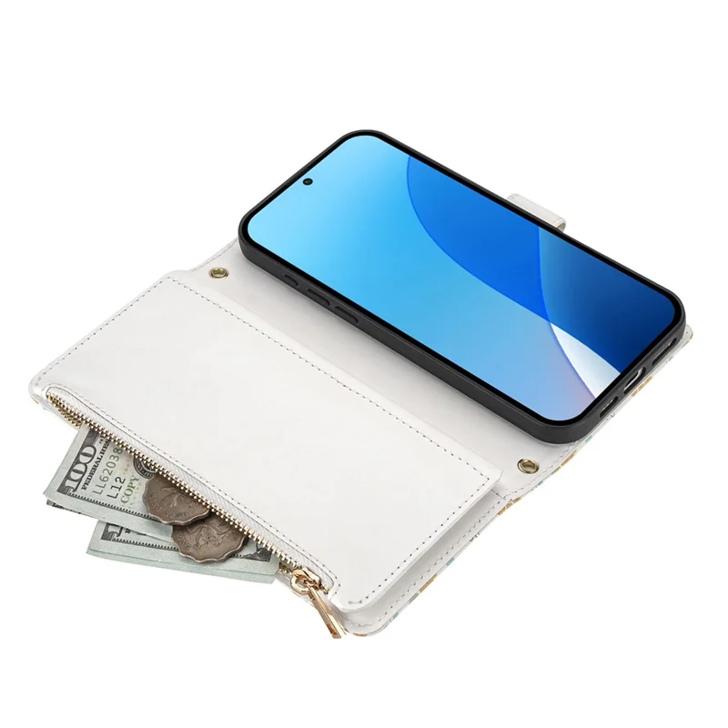 Leather Case For Xiaomi Redmi Note 15 Pro+ 5G (Global)  /  Poco M8 Pro 5G Rhombic Floral Pattern Zipper Wallet Phone Cover with Wrist Strap   /   Shoulder Strap - A3