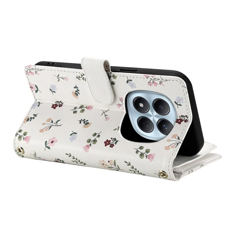 Leather Case For Xiaomi Redmi Note 15 Pro+ 5G (Global)  /  Poco M8 Pro 5G Rhombic Floral Pattern Zipper Wallet Phone Cover with Wrist Strap   /   Shoulder Strap - A3