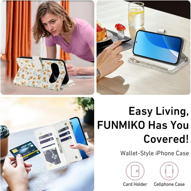 Leather Case For Google Pixel 10  /  10 Pro  /  9  /  9 Pro Rhombic Floral Pattern Zipper Wallet Phone Cover with Wrist Strap   /   Shoulder Strap - A3