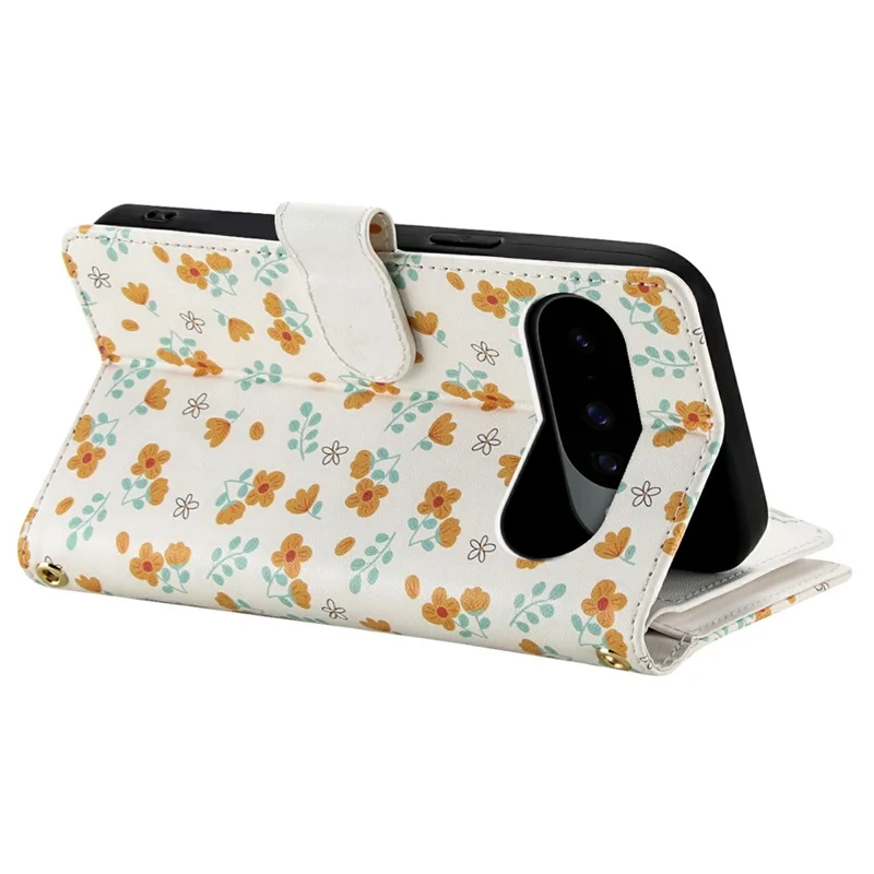 Leather Case For Google Pixel 10  /  10 Pro  /  9  /  9 Pro Rhombic Floral Pattern Zipper Wallet Phone Cover with Wrist Strap   /   Shoulder Strap - A3