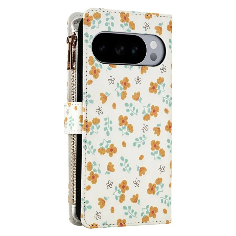 Leather Case For Google Pixel 10 Pro XL  /  9 Pro XL Rhombic Floral Pattern Zipper Wallet Phone Cover with Wrist Strap   /   Shoulder Strap - A3