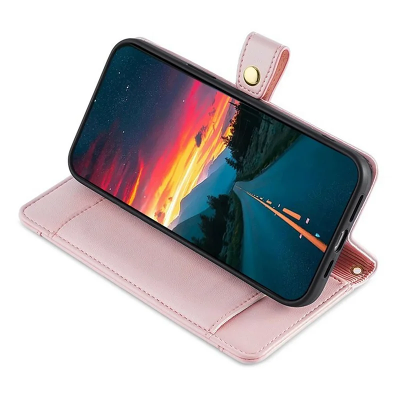 For vivo Y05 4G Leather Case Zipper Pocket Wallet Phone Cover with 2 Straps - Pink