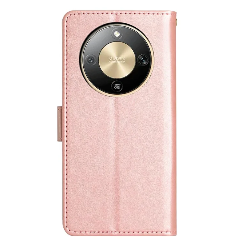 For Honor X70 5G  /  X9d 5G  /  Magic8 Lite 5G Leather Wallet Case Butterfly Flower Imprinted Phone Cover with Strap - Rose Gold