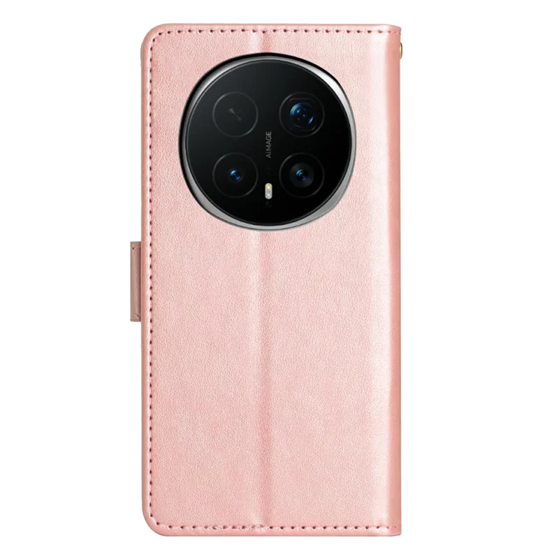 For Honor Magic8 Pro 5G Leather Wallet Case Butterfly Flower Imprinted Phone Cover with Strap - Rose Gold