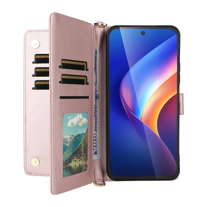 Cover per TCL K70 5G in Pelle con Supporto, Portafoglio e Cinghia a Spalla/da Polso - Rosa