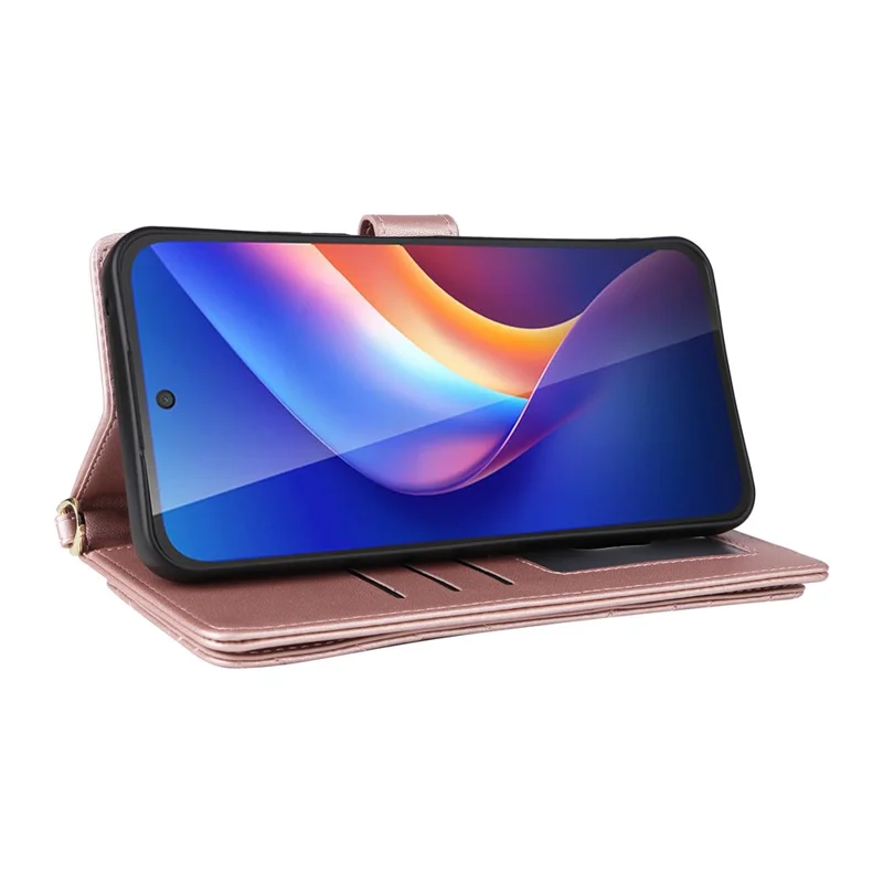 Cover per TCL K70 5G in Pelle con Supporto, Portafoglio e Cinghia a Spalla/da Polso - Rosa