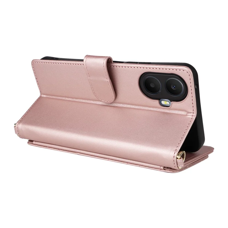 Cover per TCL K70 5G in Pelle con Supporto, Portafoglio e Cinghia a Spalla/da Polso - Rosa