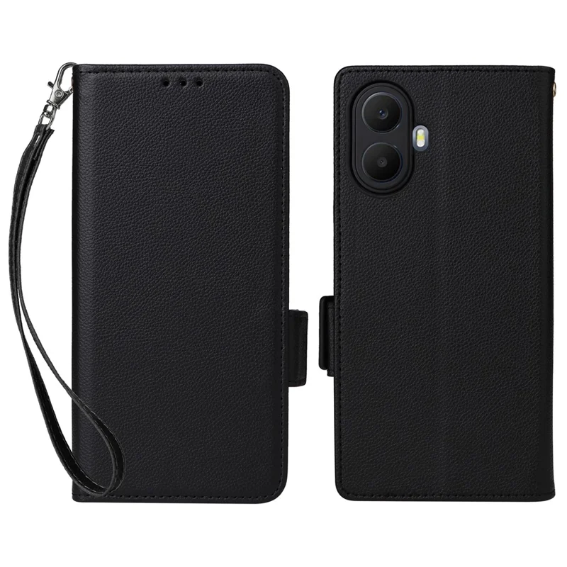 Cover per TCL K70 5G con Portafoglio in Pelle Effetto Litchi con Cinturino da Polso - Nero