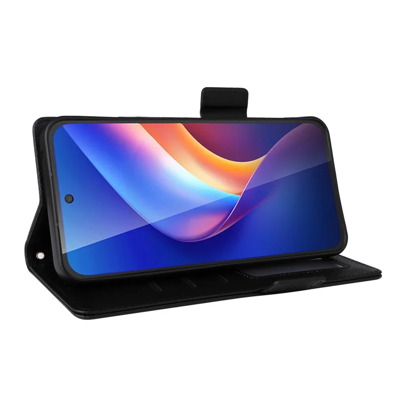 Cover per TCL K70 5G con Portafoglio in Pelle Effetto Litchi con Cinturino da Polso - Nero