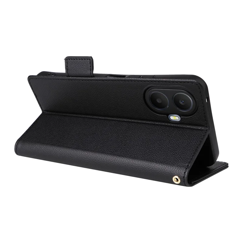 Cover per TCL K70 5G con Portafoglio in Pelle Effetto Litchi con Cinturino da Polso - Nero