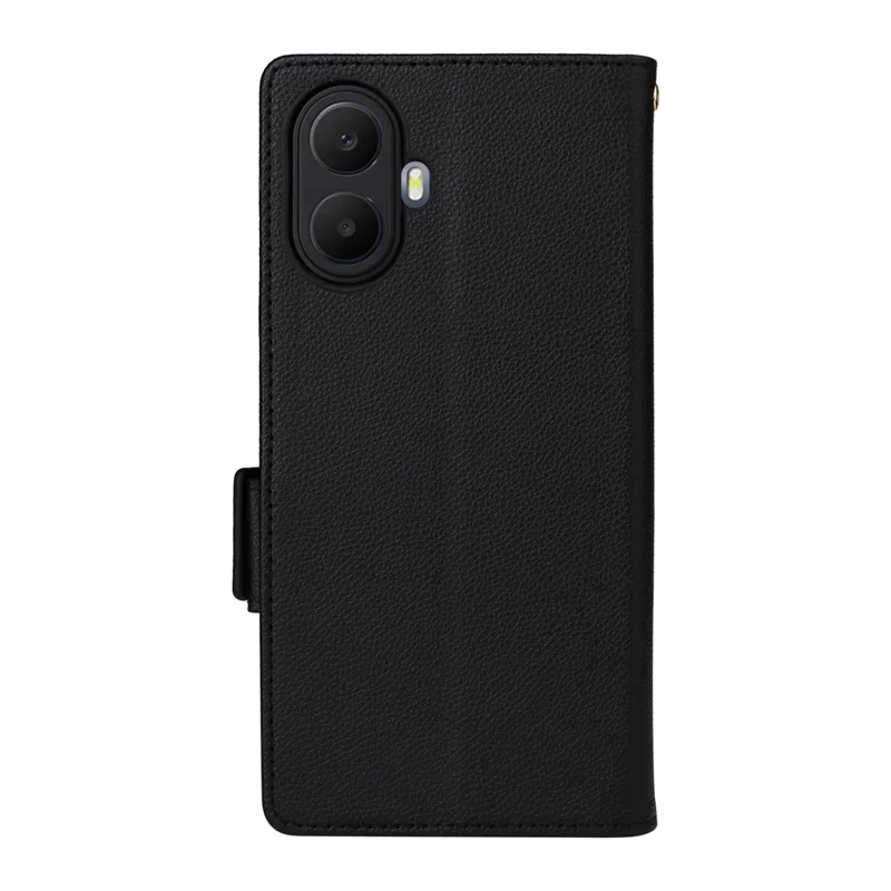 Cover per TCL K70 5G con Portafoglio in Pelle Effetto Litchi con Cinturino da Polso - Nero