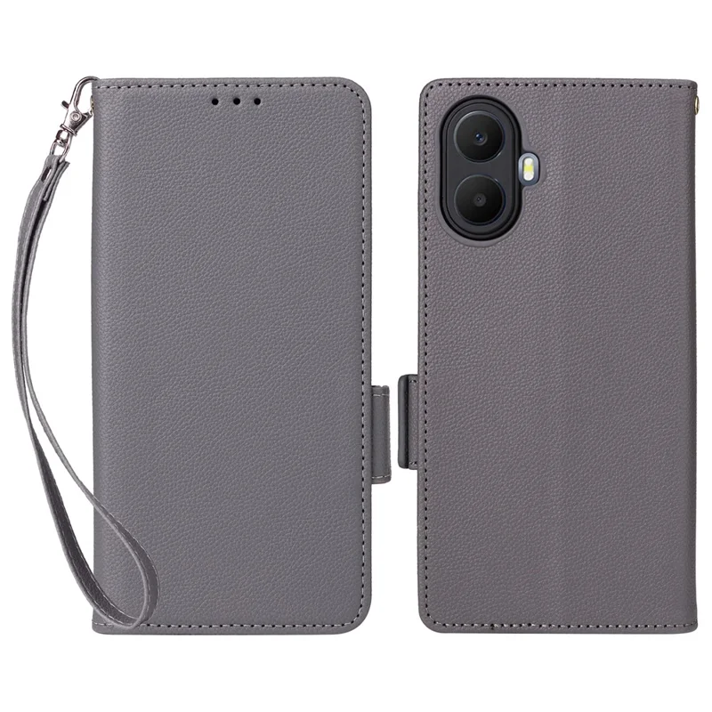 For TCL K70 5G Case Litchi Texture Wallet Leather Phone Cover with Wrist Strap - Grey