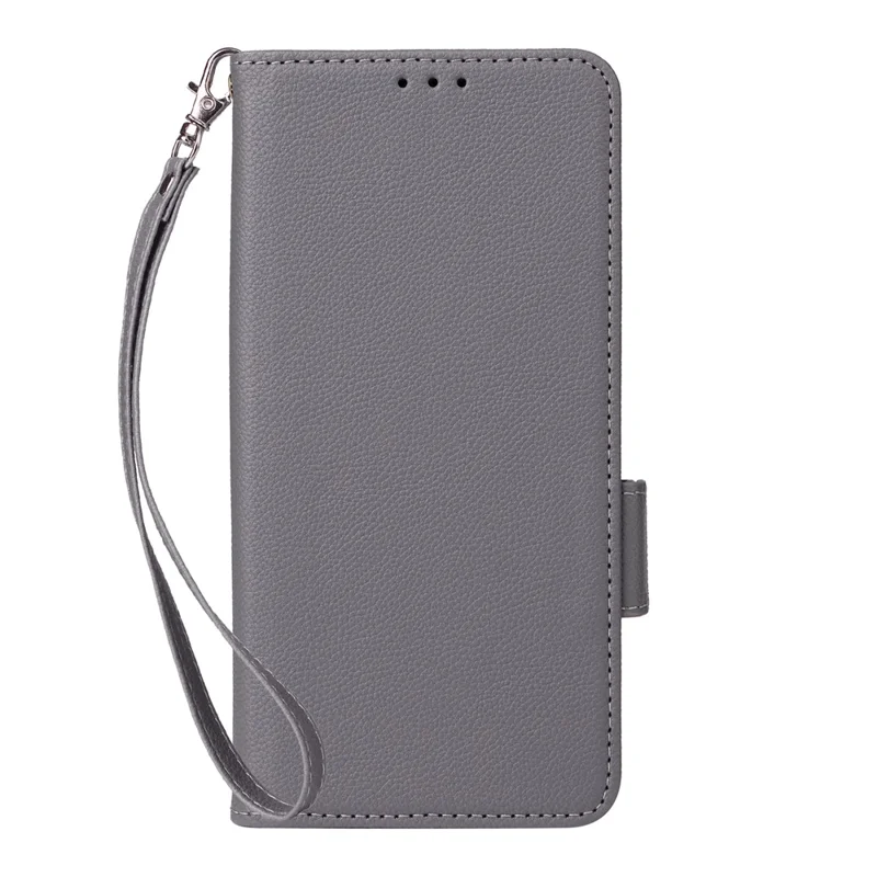 For TCL K70 5G Case Litchi Texture Wallet Leather Phone Cover with Wrist Strap - Grey