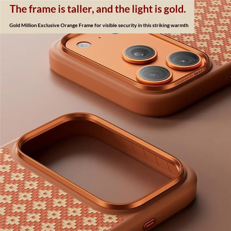 BENKS for iPhone 17 Pro Max Magnetic Case Aramid Fiber Shockproof Cover with Golden Badge Decor