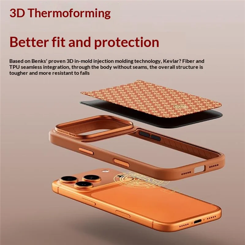 BENKS for iPhone 17 Pro Max Magnetic Case Aramid Fiber Shockproof Cover with Golden Badge Decor