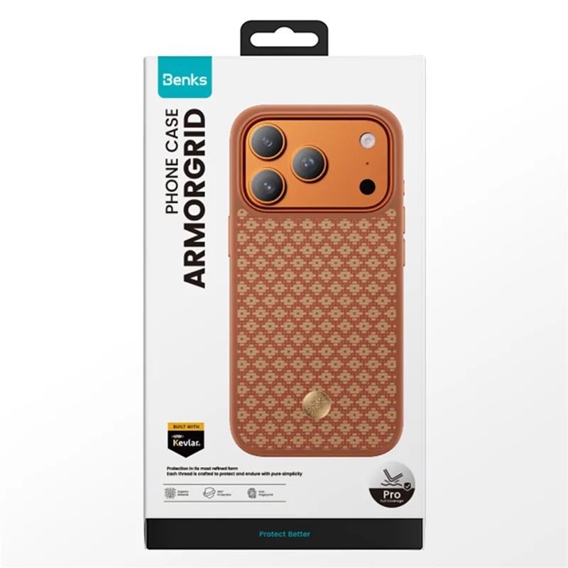 BENKS for iPhone 17 Pro Max Magnetic Case Aramid Fiber Shockproof Cover with Golden Badge Decor