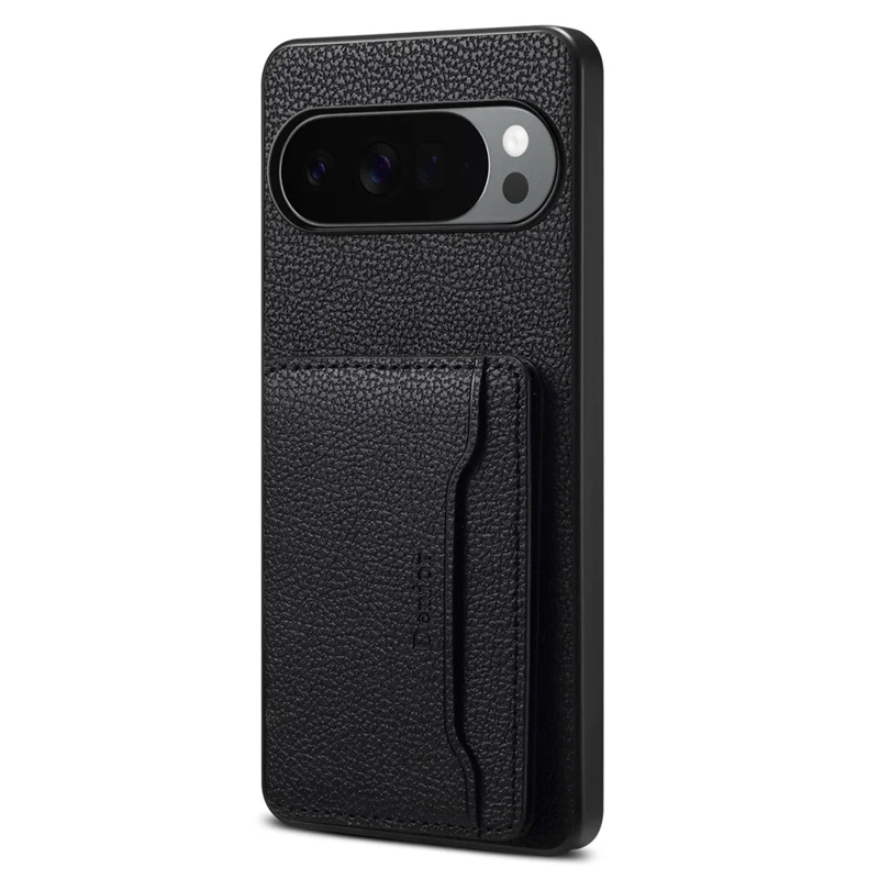 DENIOR D30 For Google Pixel 10 / 10 Pro Magnetic Case Detachable Card Holder Kickstand Litchi Texture Leather Back Phone Cover - Black