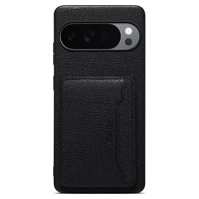 DENIOR D30 For Google Pixel 10 / 10 Pro Magnetic Case Detachable Card Holder Kickstand Litchi Texture Leather Back Phone Cover - Black