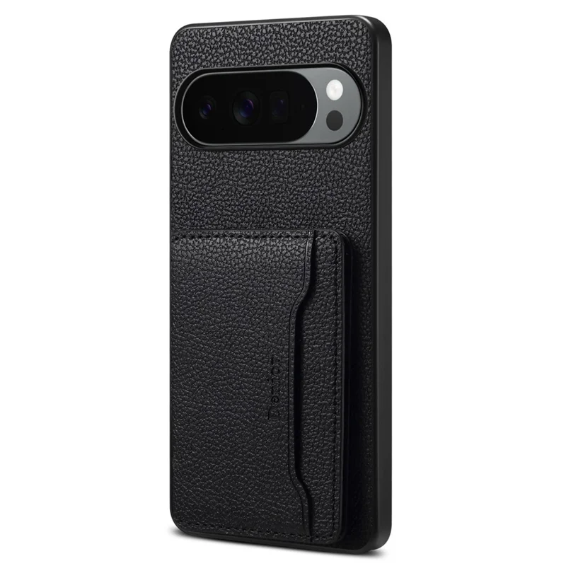 DENIOR D30 Pour Google Pixel 10 Pro XL Étui Magnétique avec Porte-Cartes Amovible Support Pliable Cuir Texturé de Type Grain de Litchi - Noir