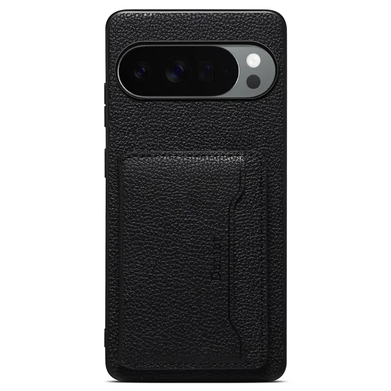 DENIOR D30 Pour Google Pixel 10 Pro XL Étui Magnétique avec Porte-Cartes Amovible Support Pliable Cuir Texturé de Type Grain de Litchi - Noir