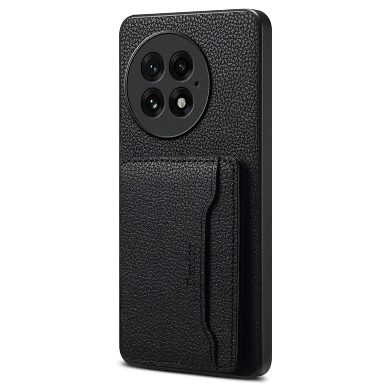 DENIOR D30 For OnePlus 13 Magnetic Case Detachable Card Holder Kickstand Litchi Texture Leather Back Phone Cover - Black