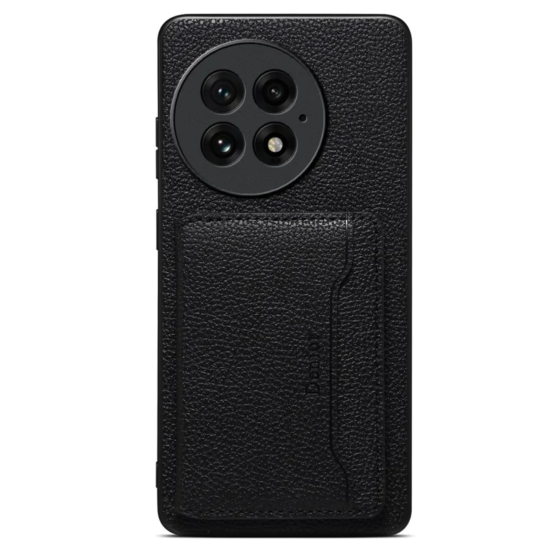 DENIOR D30 For OnePlus 13 Magnetic Case Detachable Card Holder Kickstand Litchi Texture Leather Back Phone Cover - Black