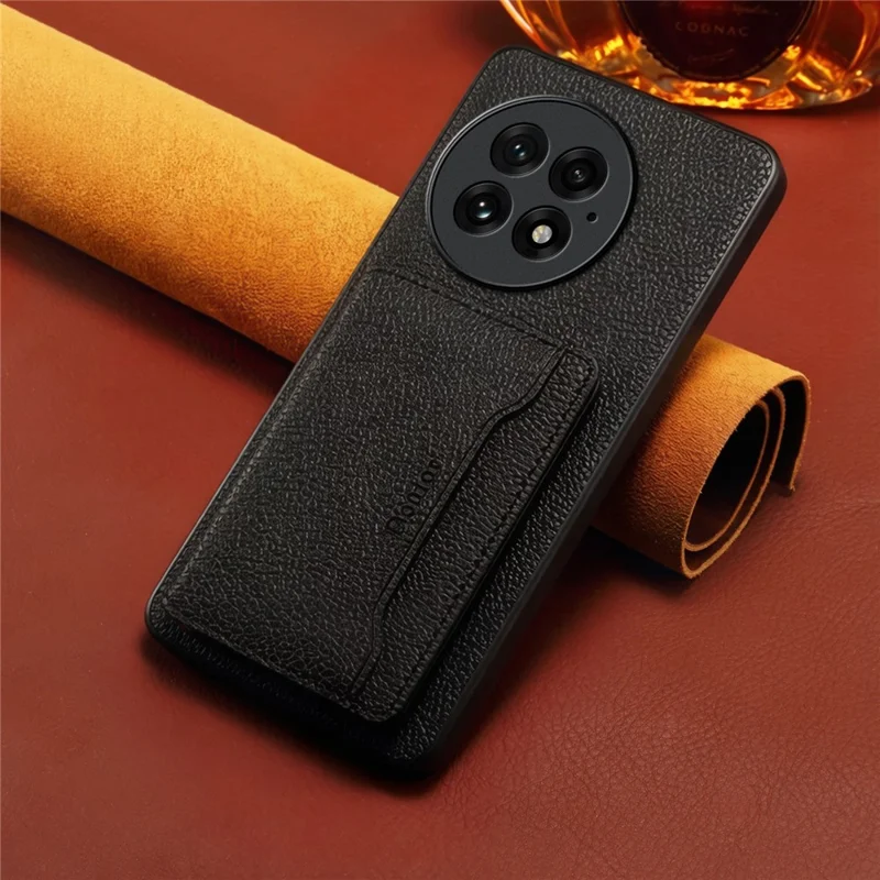 DENIOR D30 For OnePlus 13 Magnetic Case Detachable Card Holder Kickstand Litchi Texture Leather Back Phone Cover - Black