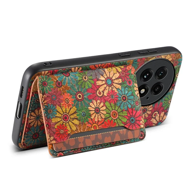 For OnePlus 13 Magnetisk Taske Blomsterdesign PU Læder TPU Telefonbeskytning med Aftagelig Kortholder - Grøn