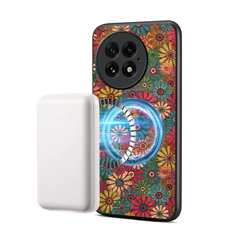 For OnePlus 13 Magnetisk Taske Blomsterdesign PU Læder TPU Telefonbeskytning med Aftagelig Kortholder - Grøn