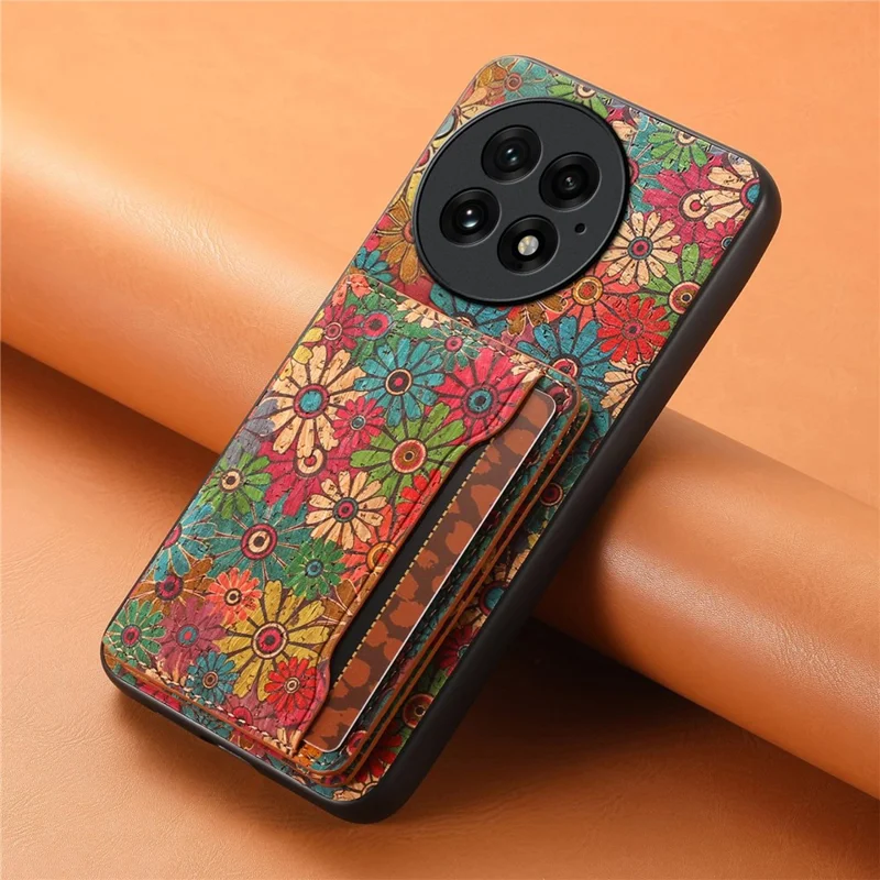 For OnePlus 13 Magnetisk Taske Blomsterdesign PU Læder TPU Telefonbeskytning med Aftagelig Kortholder - Grøn
