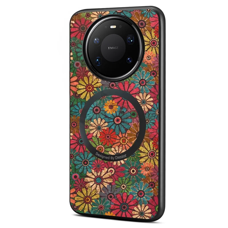 For Huawei Mate 80 Pro Max Magnetic Case Floral Pattern PU Leather TPU Phone Cover with Detachable Card Holder - Green