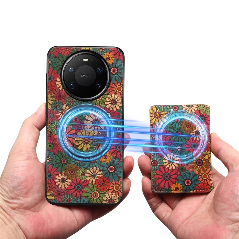 For Huawei Mate 80 Pro Max Magnetic Case Floral Pattern PU Leather TPU Phone Cover with Detachable Card Holder - Green