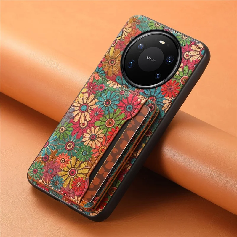 For Huawei Mate 80 Pro Max Magnetic Case Floral Pattern PU Leather TPU Phone Cover with Detachable Card Holder - Green