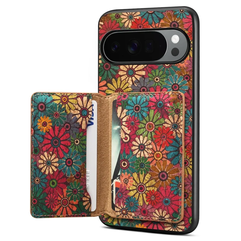 For Google Pixel 10 Pro XL Magnetic Case Floral Pattern PU Leather TPU Phone Cover with Detachable Card Holder - Green