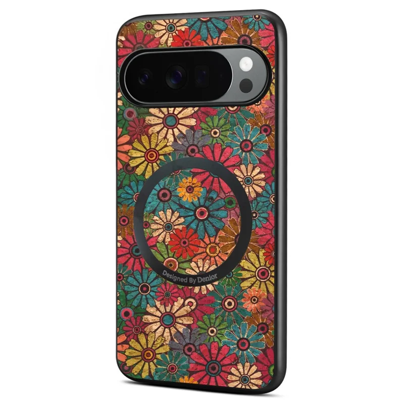 For Google Pixel 10 Pro XL Magnetic Case Floral Pattern PU Leather TPU Phone Cover with Detachable Card Holder - Green