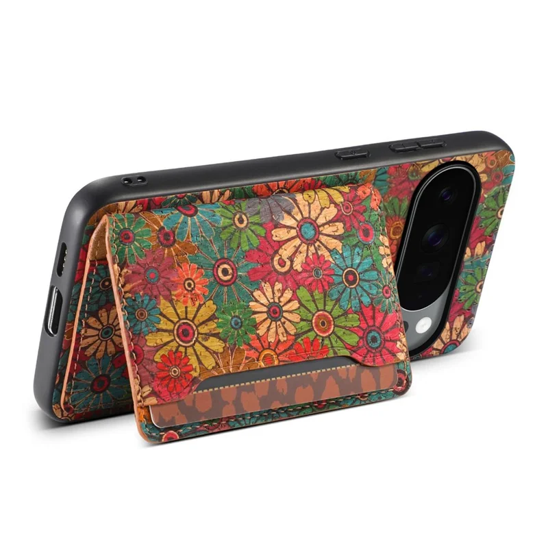 For Google Pixel 10 Pro XL Magnetic Case Floral Pattern PU Leather TPU Phone Cover with Detachable Card Holder - Green