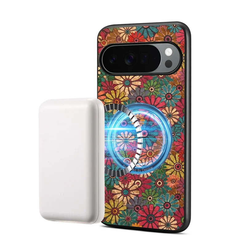 For Google Pixel 10 Pro XL Magnetic Case Floral Pattern PU Leather TPU Phone Cover with Detachable Card Holder - Green