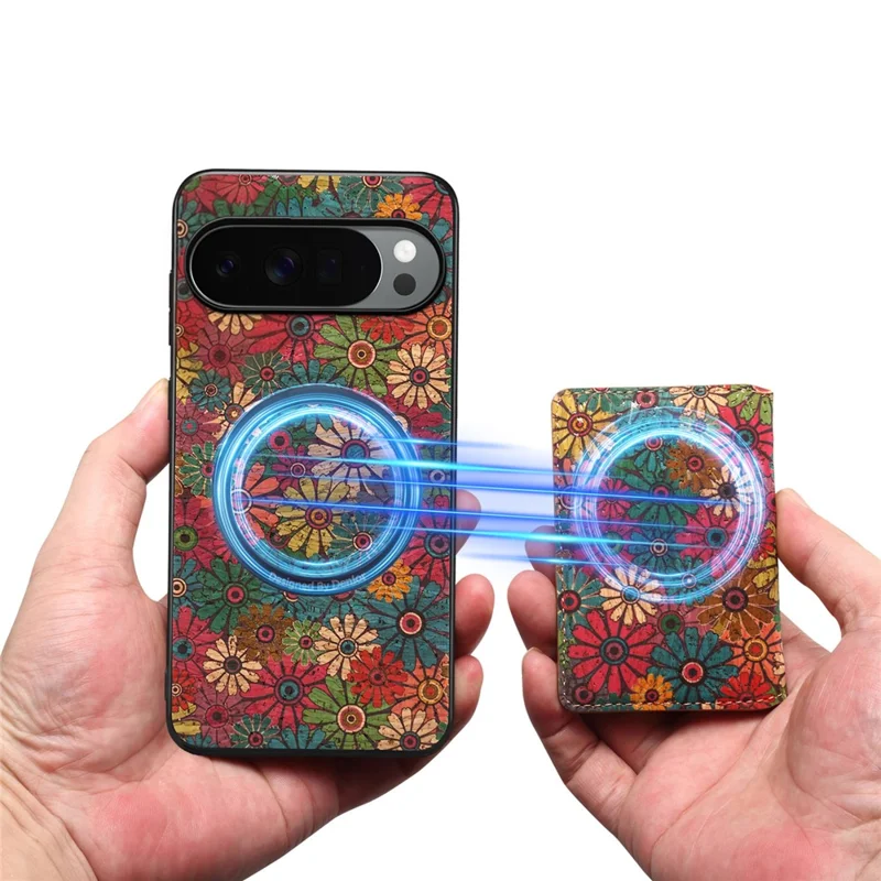 For Google Pixel 10 Pro XL Magnetic Case Floral Pattern PU Leather TPU Phone Cover with Detachable Card Holder - Green
