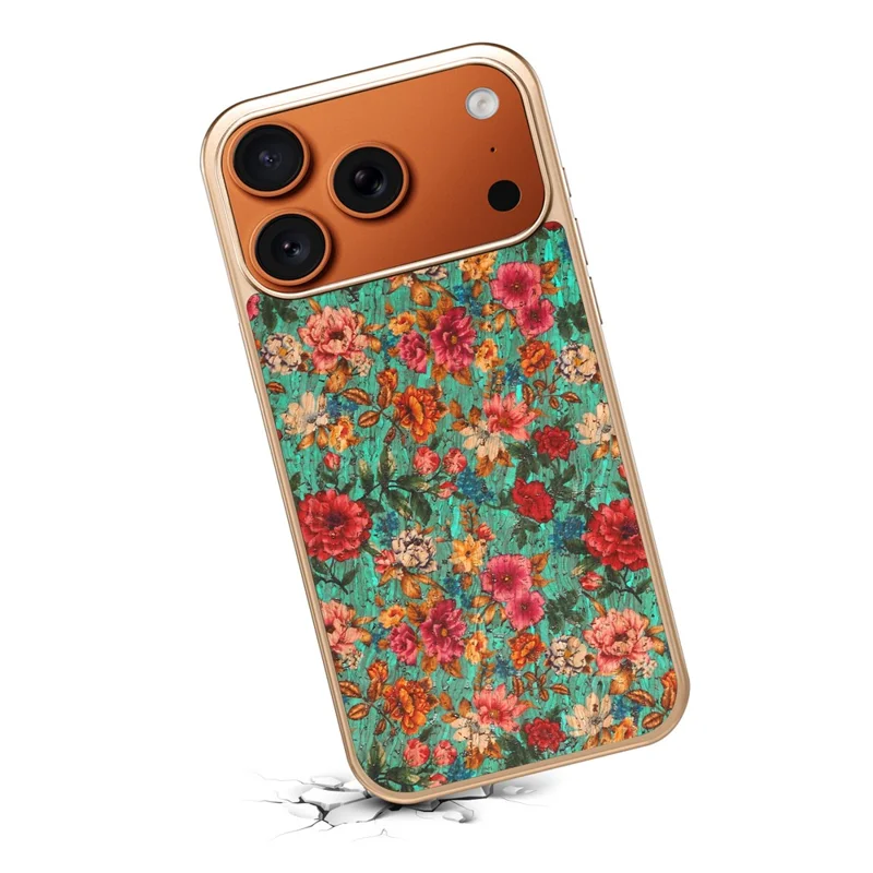 Funda magnética para iPhone 17 Pro Max con diseño floral, carcasa resistente de PC+TPU con recubrimiento de cuero PU - Azul