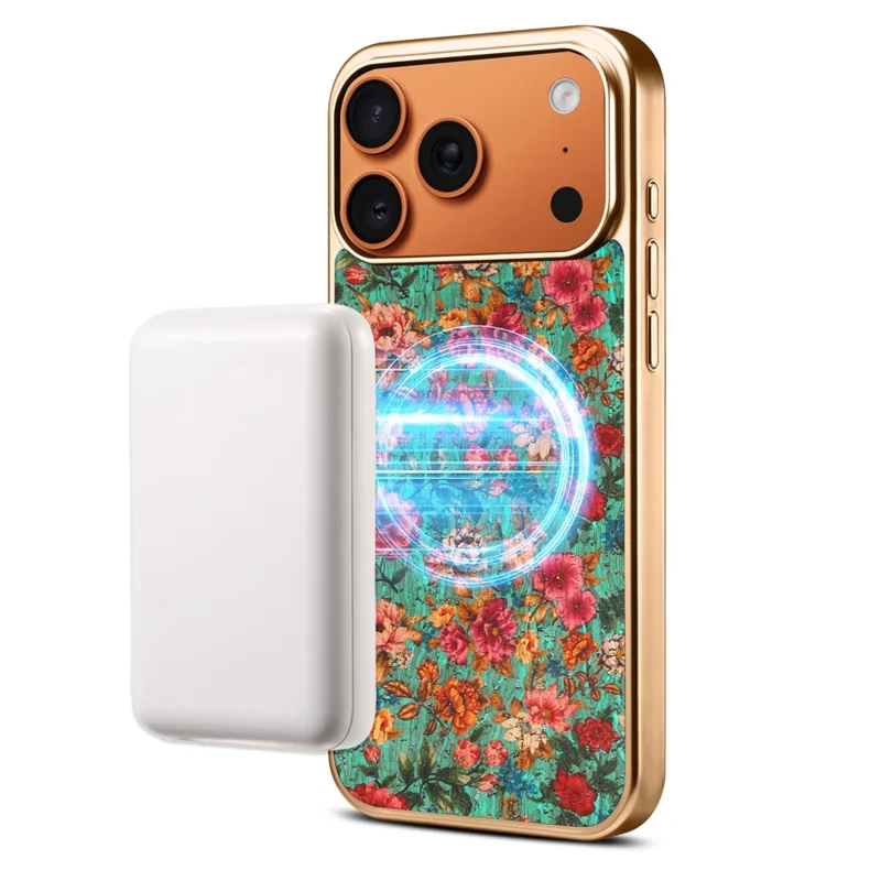 Funda magnética para iPhone 17 Pro Max con diseño floral, carcasa resistente de PC+TPU con recubrimiento de cuero PU - Azul