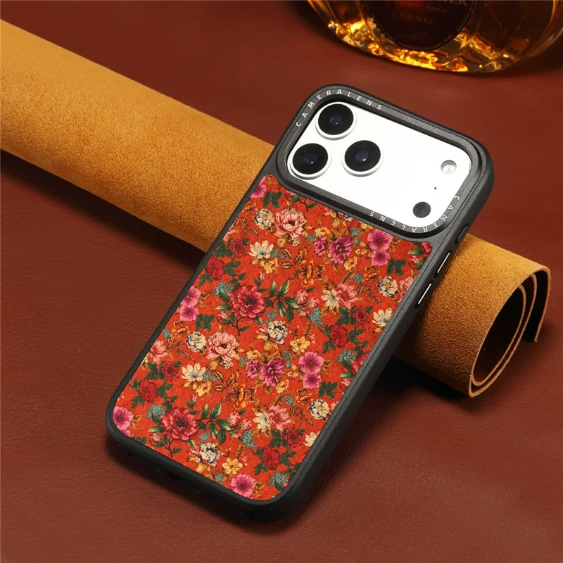 Funda magnética para iPhone 17 Pro Max con diseño floral de cuero PU, carcasa PC TPU resistente a impactos - Rojo