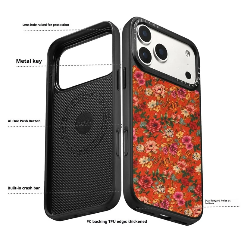 Funda magnética para iPhone 17 Pro Max con diseño floral de cuero PU, carcasa PC TPU resistente a impactos - Rojo
